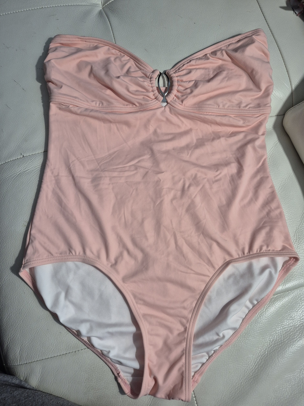 Vince Camuto Pale Pink Strapless Bikini Top with Metal Logo